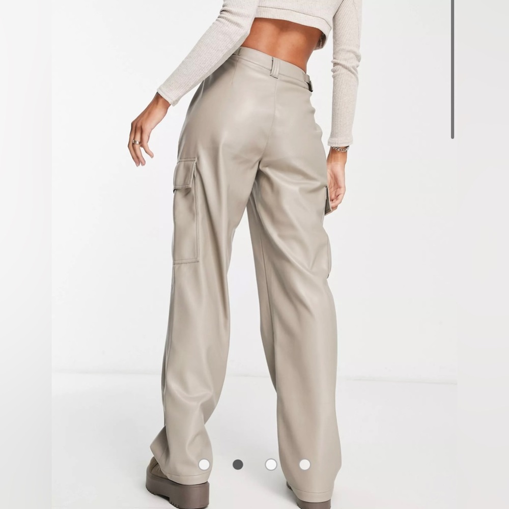 ASOS DESIGN faux leather cargo pants size 6 muted mushroom color